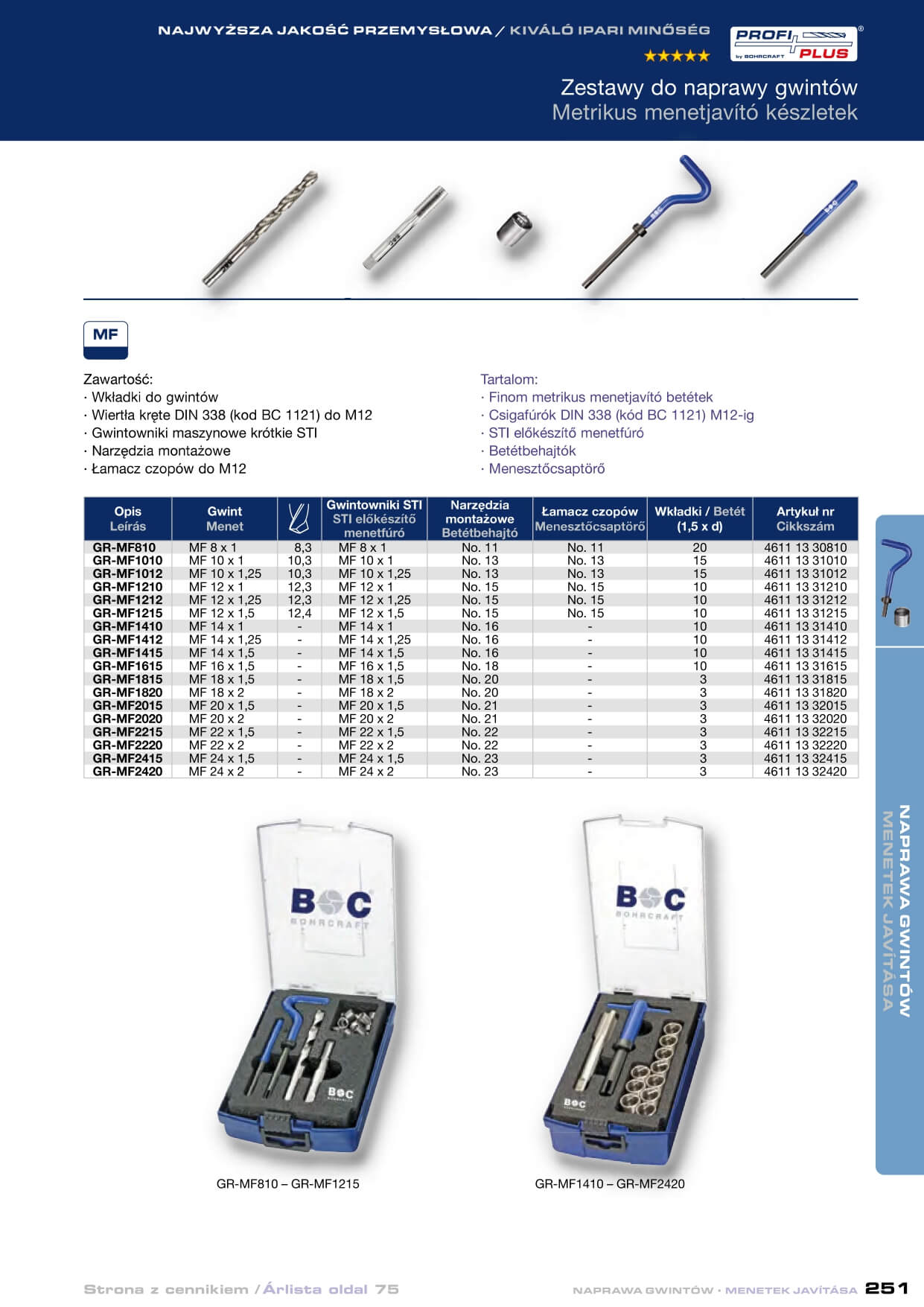Zestawy do naprawy gwintów MF Bohrcraft - Wiertools.pl