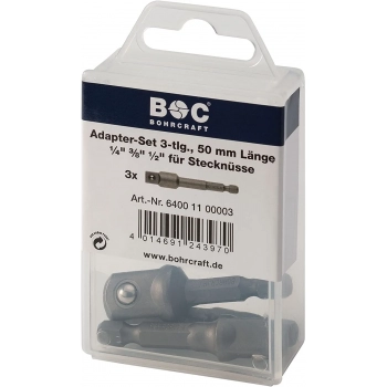Zestaw adapterów nasadek 1/4", 3/8", 1/2" x 50mm na 1/4" HEX E6.3 Bohrcraft (64001100003)
