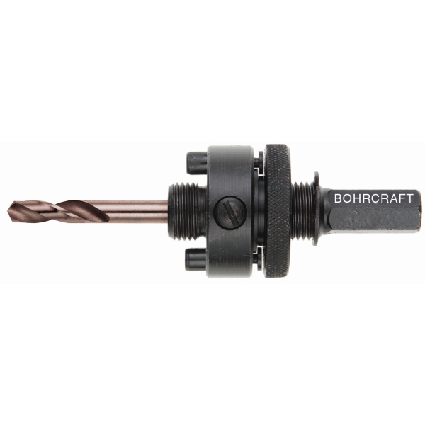 Uchwyt do otwornic 32-210 mm, trzepień hex 8,5 mm, gwint 5/8" x 18, z wiertłem prowadzącym HSS-E Co5 Bohrcraft (19130900033) Uchwyt do otwornic 32-210 mm, trzepień hex 8,5 mm, gwint 5/8" x 18, z wiertłem prowadzącym HSS-E Co5 Bohrcraft (19130900033)