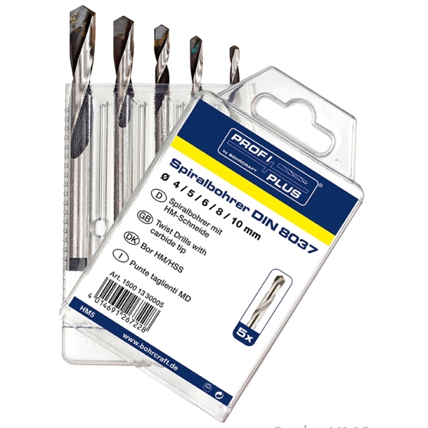 Zestaw wierteł 5-szt. 4-5-6-8-10 mm do metalu, HSS-R, DIN 338, kąt 118°, 5xD, etui PCV, HM 5 Bohrcraft Profi-Plus (15001330005) Zestaw wierteł 5-szt. 4-5-6-8-10 mm do metalu, HSS-R, DIN 338, kąt 118°, 5xD, etui PCV, HM 5 Bohrcraft Profi-Plus (15001330005)