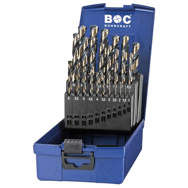 Zestaw wierteł 25-szt. 1,0 - 13,0 x 0,5 mm do metalu, HSS-G, DIN 338, TURBO, 5xD, typ N, Split Point Bohrcraft Profi-Basic (12011330025)