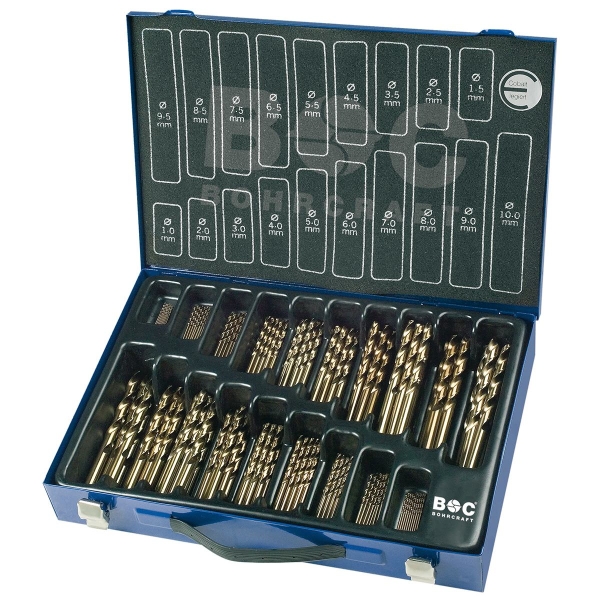 Wiertła do metalu HSS-E Co5, 170-szt. 1,0 - 10,0 x 0,5 mm ME170, DIN 338, kąt 118°, 5xD, typ N, Split Point Bohrcraft (11401410170)