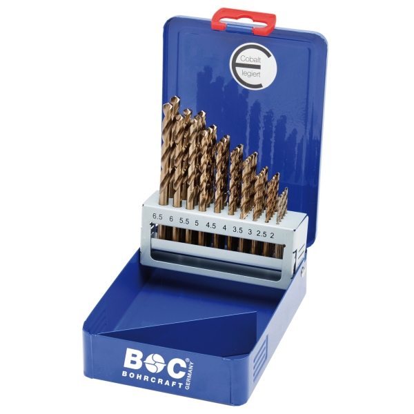 Wiertła do metalu HSS-E Co5, 36-szt. 2,0 - 6,5 x 0,5 mm ME36, DIN 338, kąt 118°, 5xD, typ N, Split Point Bohrcraft (11401310036) Wiertła do metalu HSS-E Co5, 36-szt. 2,0 - 6,5 x 0,5 mm ME36, DIN 338, kąt 118°, 5xD, typ N, Split Point Bohrcraft (11401310036)