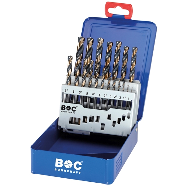 Zestaw wierteł 19-szt. 1,0 - 10,0 x 0,5 mm do metalu, HSS-G, DIN 338, TURBO, 5xD, typ N, Split Point Bohrcraft Profi-Basic (12011310019)