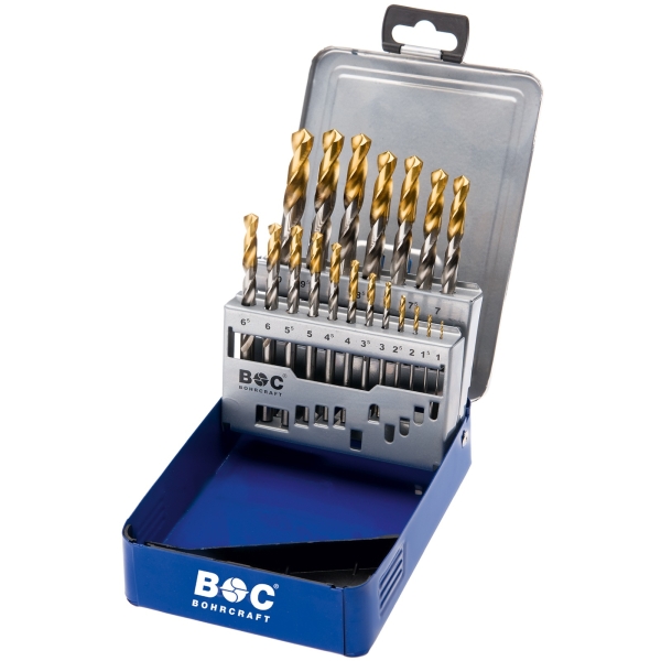 Zestaw wierteł 19-szt. 1,0 - 10,0 x 0,5 mm, HSS-TiN, DIN 338, kąt 118°, 5xD, typ N-TP, MG 10 TiN-Point Bohrcraft Profi-Plus (11241310019) Zestaw wierteł 19-szt. 1,0 - 10,0 x 0,5 mm, HSS-TiN, DIN 338, kąt 118°, 5xD, typ N-TP, MG 10 TiN-Point Bohrcraft Profi-Plus (11241310019)