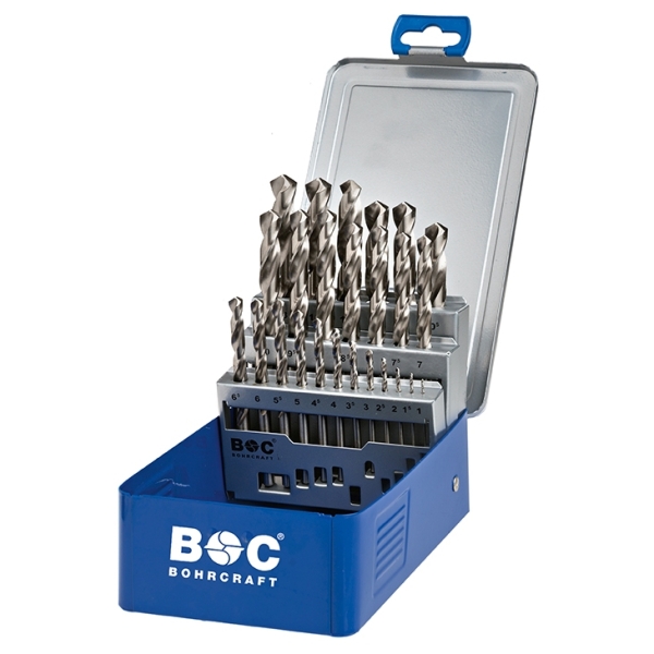 Zestaw wierteł 25-szt. 1,0 - 13,0 x 0,5mm, lewe, HSS-G, DIN338, kąt 118°, 5xD, typ N, SP, MG13 P-PLUS LEFT Bohrcraft Profi-Plus (11291310025)