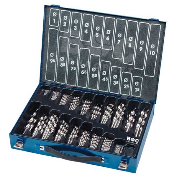 Zestaw wierteł 170-szt. 1,0 - 10,0 x 0,5 mm, HSS-G, DIN 338, kąt 118°, 5xD, typ N, Split Point MG 170 P-Basic Bohrcraft Profi-Basic (11211310170)