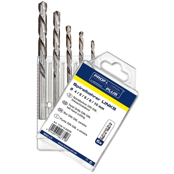 Zestaw wierteł 5-szt. 4-5-6-8-10 mm, lewe, HSS-G, DIN 338, kąt 118°, 5xD, typ N, SP MG5-LH P-PLUS LEFT Bohrcraft Profi-Plus (11291330005)