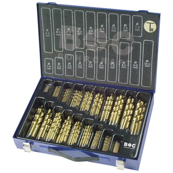 Wiertła do metalu HSS-TiN, 170-szt. 1,0 - 10,0 x 0,5 mm MT170, DIN 338, kąt 118°, 5xD, typ N, Split Point Bohrcraft (11301410170)