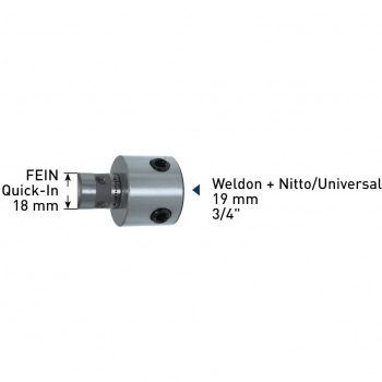 Adapter z Fein Quick-In 18 mm na Nitto + Weldon 19 mm, otwór ? 7,98 mm