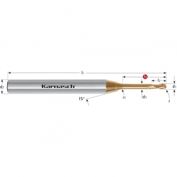 Mikrofrez z węglika, kulisty, głębokość cięcia 2-30xD, średnica trzpienia 6 mm d= 1,6/ r=0,80 / L3=15,0 mm HXC-Nano? HHC