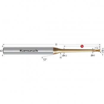 Mikrofrez z węglików spiekanych z promieniem naroża i stożkową szyjką, głębokość robocza do 35xD, średnica trzpienia 6 m