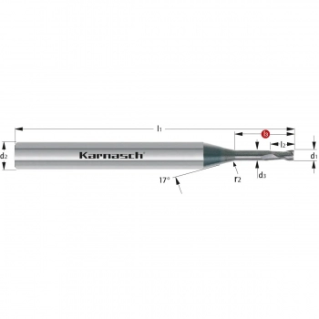 Mikrofrez pełnowęglikowy z powłoką diamentową, głębokość cięcia <20xD d= 0,80 / d2= 4 / L3= 6,0 mm DCC 0318