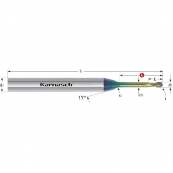 Mikro frez z węglików kulisty fi 1,0mm HSC HPC 15xD NHC 7000 Karnasch 3062040100200