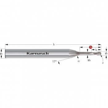 Mikro frez z węglików kulisty fi 2,0mm HSC HPC 2 25xD Karnasch 306213020012