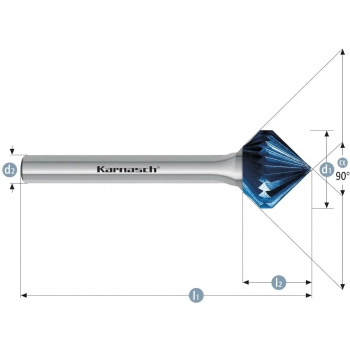 Pilnik obrotowy, węglik, powłoka BLUE-TEC -  KSK/KSK d1= 16,0 / l2= 15 / d2= 6 / l1= 60mm Combi+Form