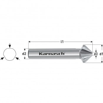 Pogłębiacz 100° niesymetryczne ostrza, HSS-XE, uchwyt 3-fazowany, DIN 335 - d=10,4mm