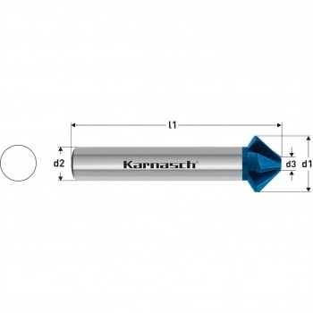 Pogłębiacz 90°, węglik z powłoką BLUE-TEC, uchwyt cylindryczny, typ H 4-ostrzowy d=10,4mm