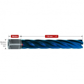 Wiertło rdzeniowe HSS-XE z powłoką DURABLUE, uchwyt Weldon 19mm (3/4"), głębokość wiercenia 110mm, BLUE-DRILL LINE 110 -