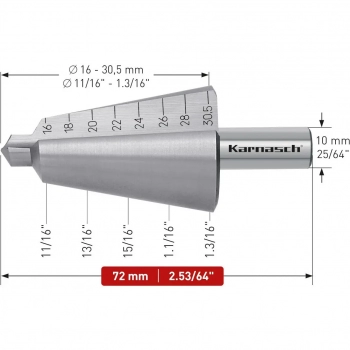 Wiertło stożkowe, HSS-XE, proste, 2 ostrza -  d=16-30,5mm