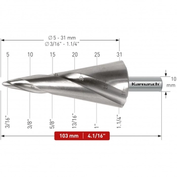 Wiertło stożkowe, HSS-XE, spiralne, 2 ostrza - d=5-31mm